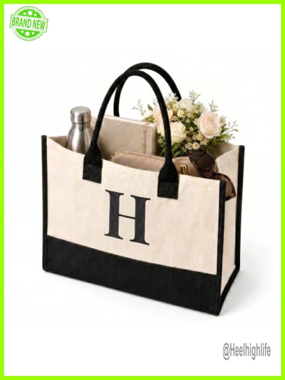 Personalized Initial Canvas Tote Bag with Monogram, Large Utility Tote for